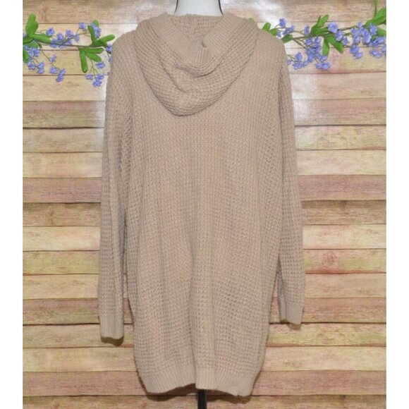 Soho Apparel Light Brown Open Front Hoodie Crochet Cardigan Sweater Size 2XL - Picture 13 of 15